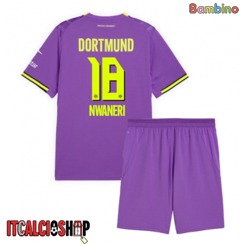 Borussia Dortmund Ethan Nwaneri #18 Terza Maglia Bambino 2026-27 Manica Corta (+ Pantaloni corti)